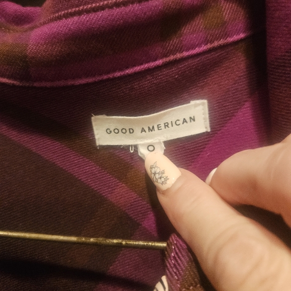 EUC Good American Pink & Brown Plaid Flannel. Pristine & Oversized. - Picture 2 of 9